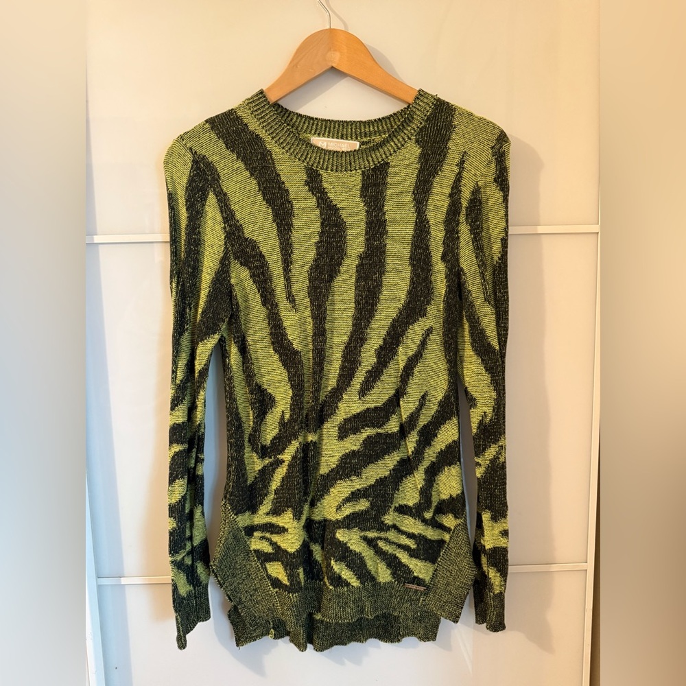Michael Kors Lime and Black Zebra Patterned Thin Sweater Size M